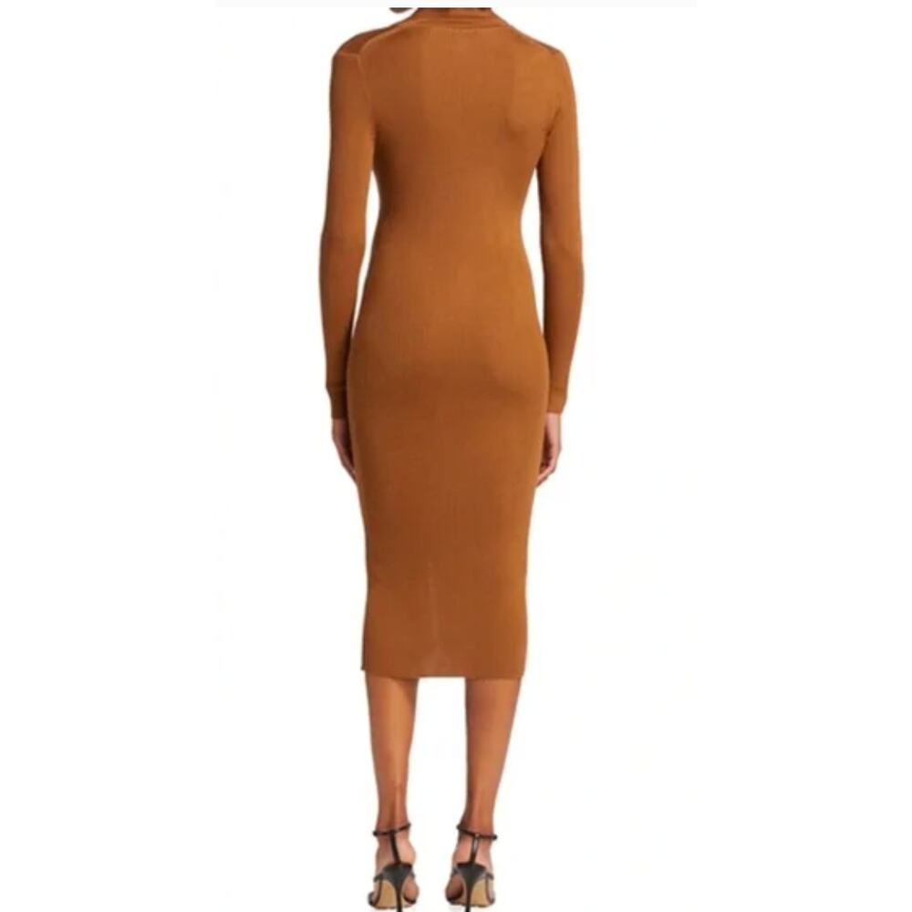 Alice + Olivia Alcina Long Sleeve Ribbed Button Down Midi Dress Camel - Picture 2 of 10
